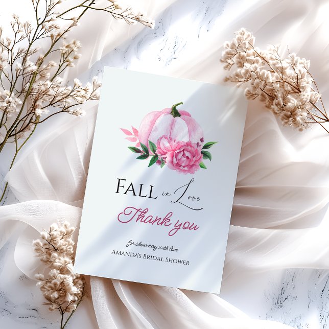 Tarjeta De Agradecimiento Lluvia de Boda Rústica de Otoño Rosa y Calabaza (Subido por el creador)