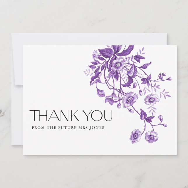 Tarjeta De Agradecimiento Lluvia de Bodas Floral Morado Toile Francés Antigu (Anverso)