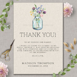 Tarjeta De Agradecimiento Lluvia de Flores Acuarela en Lino para Despedida d