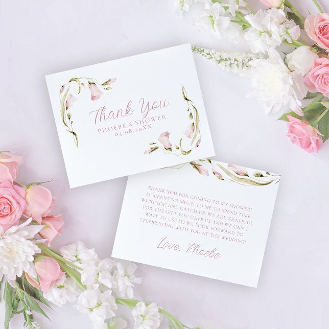 Tarjeta De Agradecimiento Lluvia de flores acuarela rosadas para despedida d (Subido por el creador)