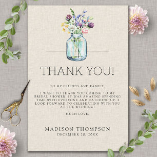 Tarjeta De Agradecimiento Lluvia de flores silvestres acuarela en lino para 