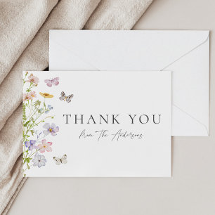 Tarjeta De Agradecimiento Lluvia de flores silvestres y mariposas, gracias