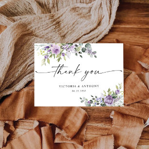 Tarjeta De Agradecimiento Lluvia de Flores Violetas Románticas para Boda Civ
