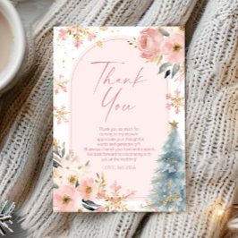 Tarjeta De Agradecimiento Lluvia de Nieve Rosa Elegante Invierno Despedida d