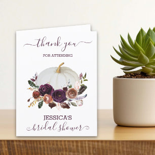 Tarjeta De Agradecimiento Lluvia de Novia Boho de Calabaza Floral de Otoño