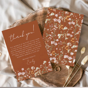 Tarjeta De Agradecimiento Lluvia de Novia Boho Flor Silvestre Naranja Quemad