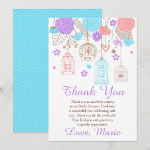 Tarjeta De Agradecimiento Lluvia de Novia Floral Azul y Púrpura