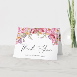 Tarjeta De Agradecimiento Lluvia de Novia Floral con Peonías Rosadas Moderna