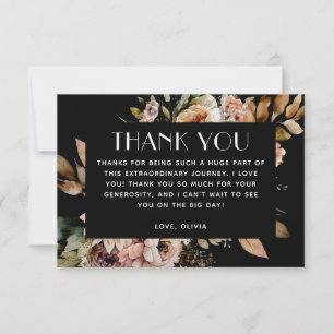 Tarjeta De Agradecimiento Lluvia de Novia Floral Negra   Otoño Boho Romántic