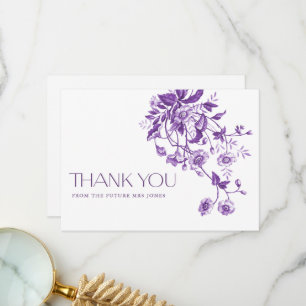 Tarjeta De Agradecimiento Lluvia de Novia Floral Púrpura Vintage Toile Franc