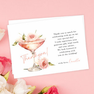 Tarjeta De Agradecimiento Lluvia de Pétalos Florales Rosados y Prosecco para