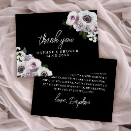 Tarjeta De Agradecimiento Lluvia de Regalos de Boda de Anémona Negra y Flora