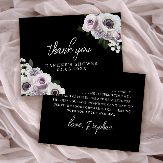 Tarjeta De Agradecimiento Lluvia de Regalos de Boda de Anémona Negra y Flora (Subido por el creador)