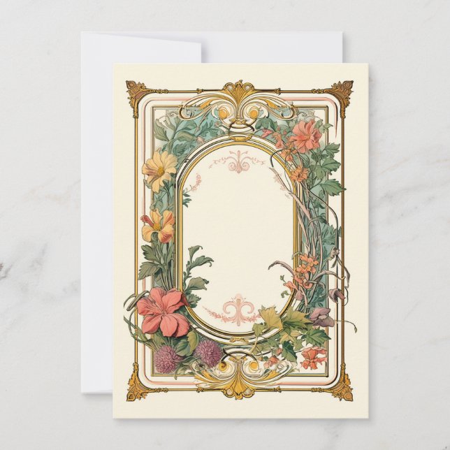 Tarjeta De Agradecimiento Lluvia de Regalos Nupciales con Estilo Art Nouveau (Anverso)