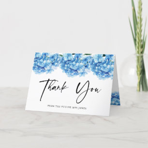 Tarjeta De Agradecimiento Lluvia de Regalos Nupciales Floral Hortensia Azul 