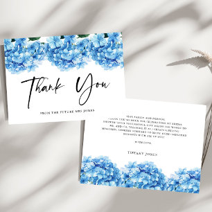 Tarjeta De Agradecimiento Lluvia de Regalos Nupciales Floral Hortensia Azul 