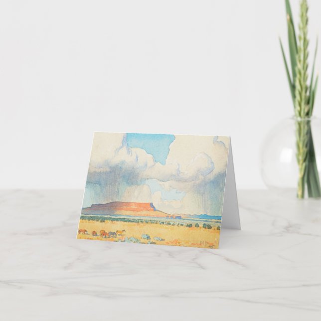 Tarjeta De Agradecimiento Lluvia en Mesa por Maynard Dixon (Anverso)