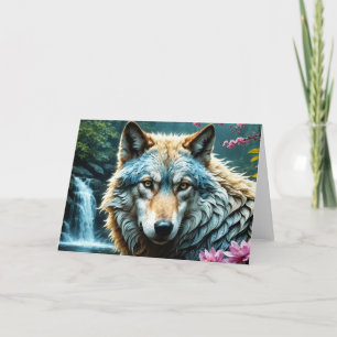 Tarjeta De Agradecimiento Lobo parado en un río con flores