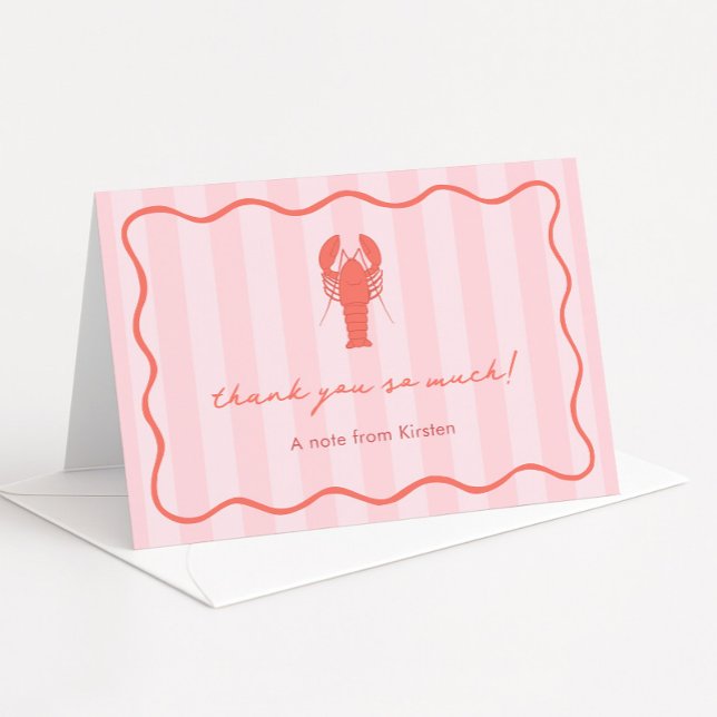 Tarjeta De Agradecimiento Lobster Bridal Shower De Mano Rosa Y Roja (Pink and red hand drawn lobster doodle bridal shower thank you card or personal stationery)