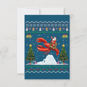 Tarjeta De Agradecimiento Lobster Ugly Xmas Gift Santa Riding Lobster Christ