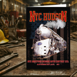 Tarjeta De Agradecimiento Locomotora NYC Dreyfuss Hudson. Bandera americana