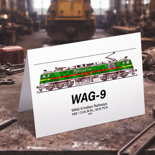 Tarjeta De Agradecimiento Locomotora WAG-9. Ferrocarril de la India (WAG-9 Locomotive. Indian Railways freight train. Thank You Card)