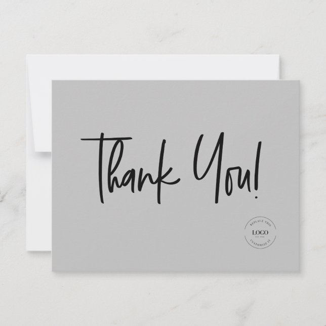 Tarjeta De Agradecimiento Logo de la Compañía Blanca Gris Negra. (Anverso)