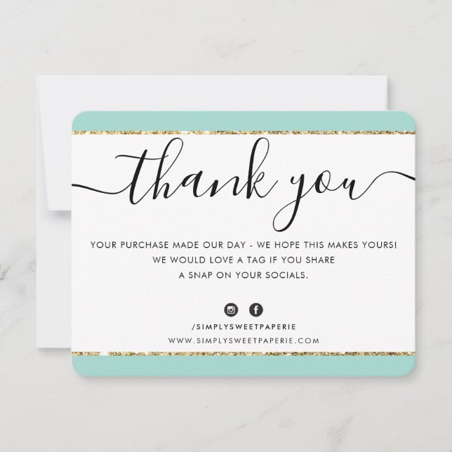 Tarjeta De Agradecimiento LOGO DE NEGOCIOS GRACIAS purpurina de oro rosa ele (Anverso)