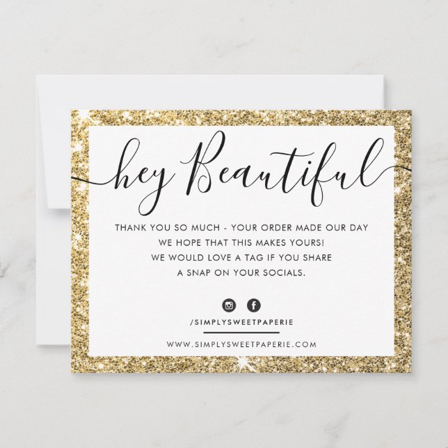 Tarjeta De Agradecimiento LOGO DE NEGOCIOS GRACIAS purpurina elegante de oro (Anverso)