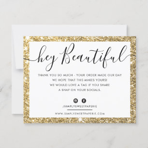 Tarjeta De Agradecimiento LOGO DE NEGOCIOS GRACIAS purpurina elegante de oro