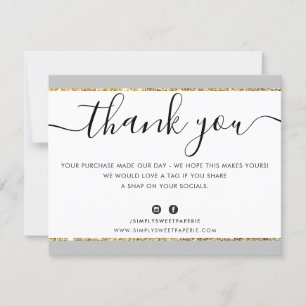 Tarjeta De Agradecimiento LOGO DE NEGOCIOS GRACIAS purpurina elegante de oro