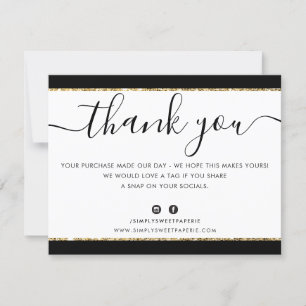 Tarjeta De Agradecimiento LOGO DE NEGOCIOS GRACIAS purpurina elegante de oro