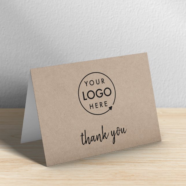 Tarjeta De Agradecimiento Logo de Rustic Kraft | Empresa moderna (A rustic kraft horizontal folded logo thank you card perfect for small business appreciation)