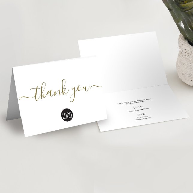 Tarjeta De Agradecimiento Logo del personalizado Business Simple Elegant Gol (Custom gold black simple business thank you folded card.)