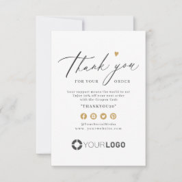 Tarjeta De Agradecimiento Logotipo comercial de guiones simples de Gold Hear