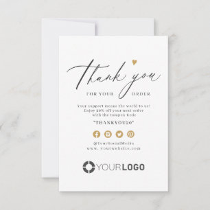 Tarjeta De Agradecimiento Logotipo comercial de guiones simples de Gold Hear