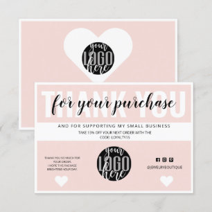 Tarjeta De Agradecimiento Logotipo de borde rosado de Rubor Pedido de client