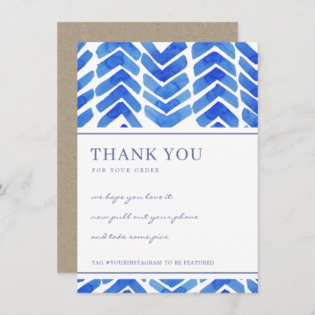 TARJETA DE AGRADECIMIENTO LOGOTIPO EMPRESARIAL INK BLUE CHEVRON PATTERN (Anverso / Reverso)