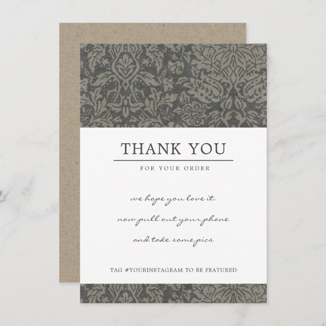 TARJETA DE AGRADECIMIENTO LOGOTIPO EMPRESARIAL RUSTIC GRY DAMASK PATTERN (Anverso / Reverso)
