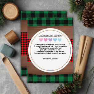 Tarjeta De Agradecimiento Logs Flannel Rustic Plaid Hearts Baby Shower