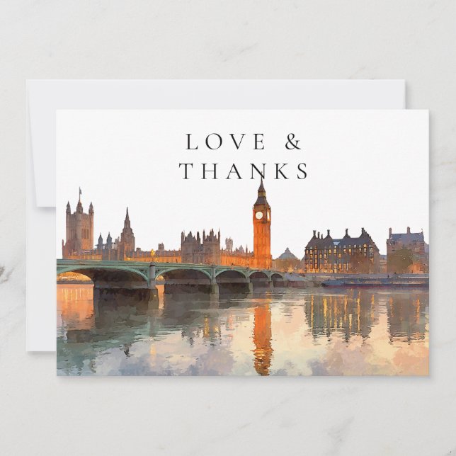 Tarjeta De Agradecimiento London Watercolor Wedding Photo (Anverso)