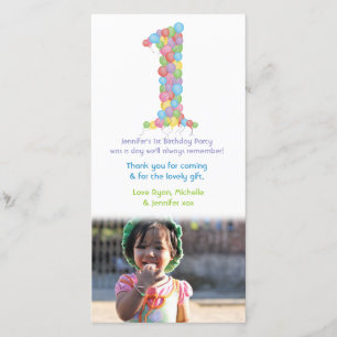 Tarjeta De Agradecimiento Los 1ros globos del cumpleaños del bebé le