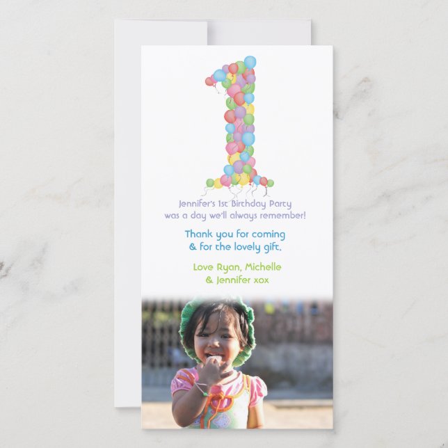Tarjeta De Agradecimiento Los 1ros globos del cumpleaños del bebé le (Anverso)