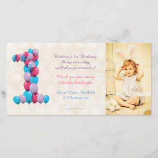 Tarjeta De Agradecimiento Los 1ros globos del cumpleaños del bebé le