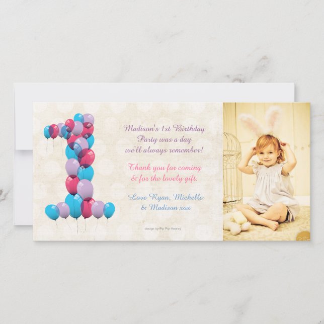 Tarjeta De Agradecimiento Los 1ros globos del cumpleaños del bebé le (Anverso)