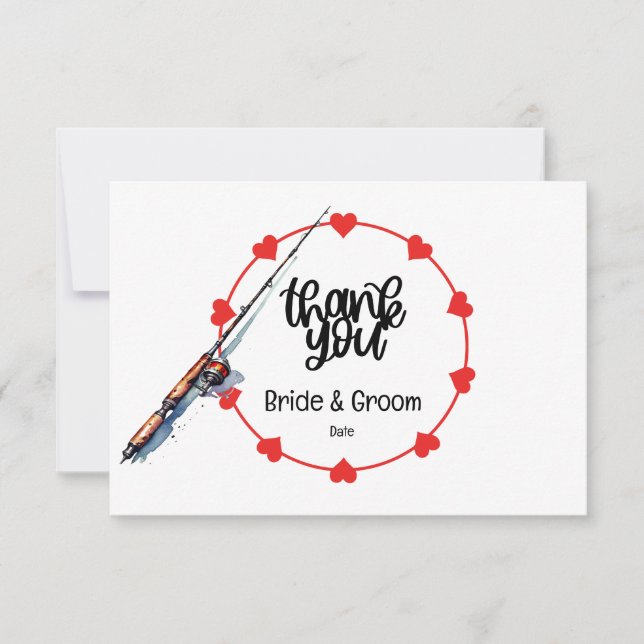Tarjeta De Agradecimiento Los amantes de la pesca se enganchan con su Boda (Anverso)