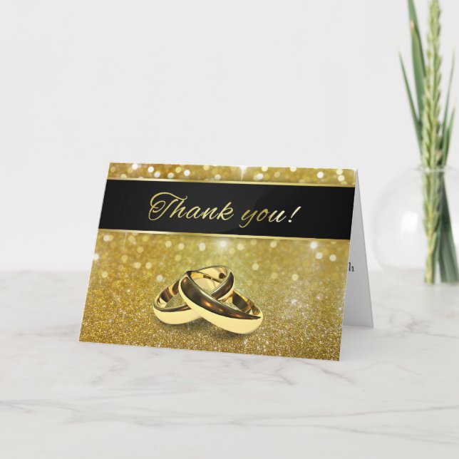 Tarjeta De Agradecimiento Los anillos de bodas elegantes del purpurina - (Anverso)