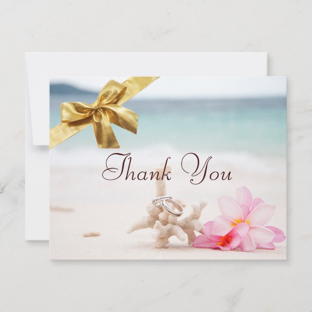 Tarjeta De Agradecimiento Los anillos de bodas en la playa le agradecen (Anverso)