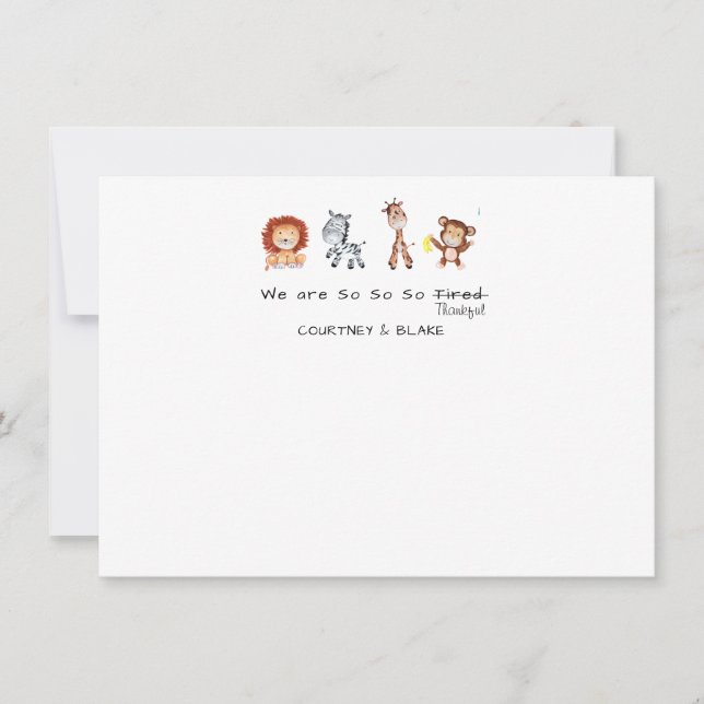 Tarjeta De Agradecimiento Los animales de la selva le agradecen cardar (Anverso)