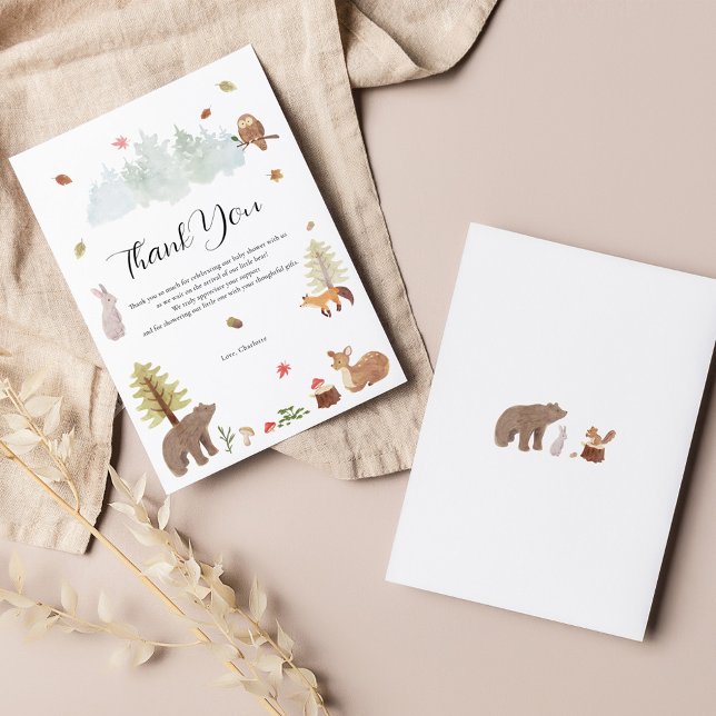 Tarjeta De Agradecimiento Los animales de Woodland caen en Baby Shower (Woodland Animals Baby Shower Thank You Card)